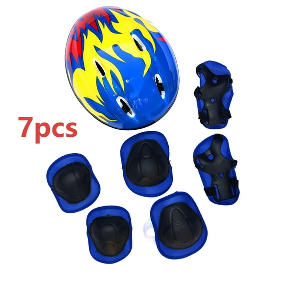 Kids Helmet Knee Elbow Pads Wrist Guard Sport Protective Gear Adjustable Scooter Skateboard Roller Bike Skate Cycling Safety Set for Boy Girl 4-12 Years, Blue