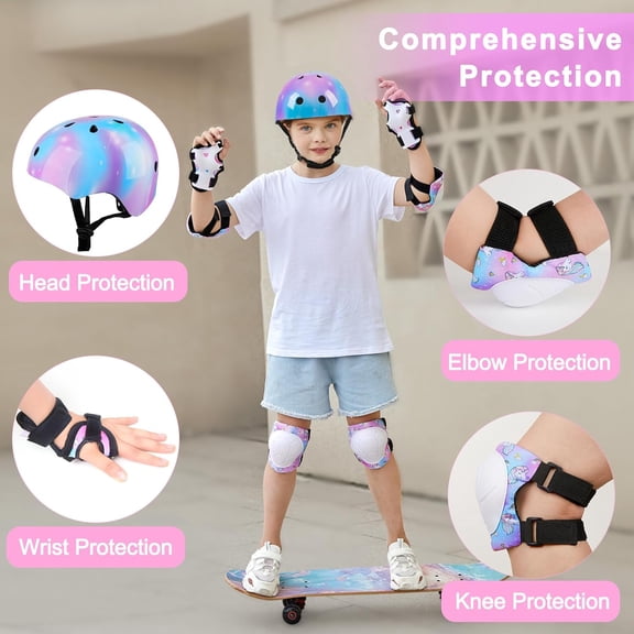 Kids Helmet Knee Pads for Kids Unicorn Knee and Elbow Pads Wrist Guards Adjustable Protective Gear Set for Girls Boys Sports Skateboard Inline Skating Scooter