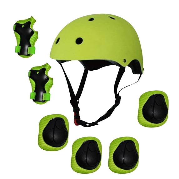 Kids Helmet Set for Boys Girls, Adjustable Helmet with Knee and Elbow Pads Wrist Guards, Protective Sports Gear Set for Cycling Riding, Green