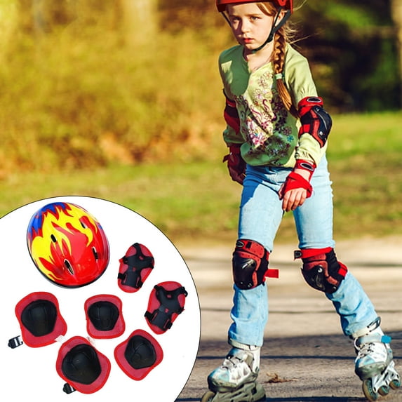 Kids Helmet Set of 7, Helmet and Pads for Kids 5-8 Boys Girls, Toddler Helmet with Protective Sports Gear Set Knee Elbow Pads Wrist Guards for Cycling Skateboard Scooter Football Roller Skating