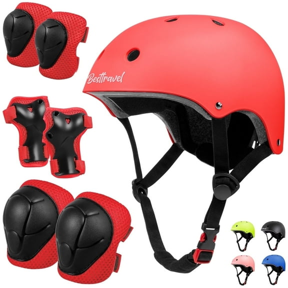 Kids Bike Helmet & Protective Gear Set for Toddlers Age 3-8, Adjustable for Cycling & Skateboarding - Red