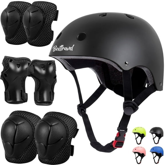 Kids Bike Helmet & Protective Gear Set for Toddlers Age 3-8, Adjustable for Cycling & Skateboarding - Black