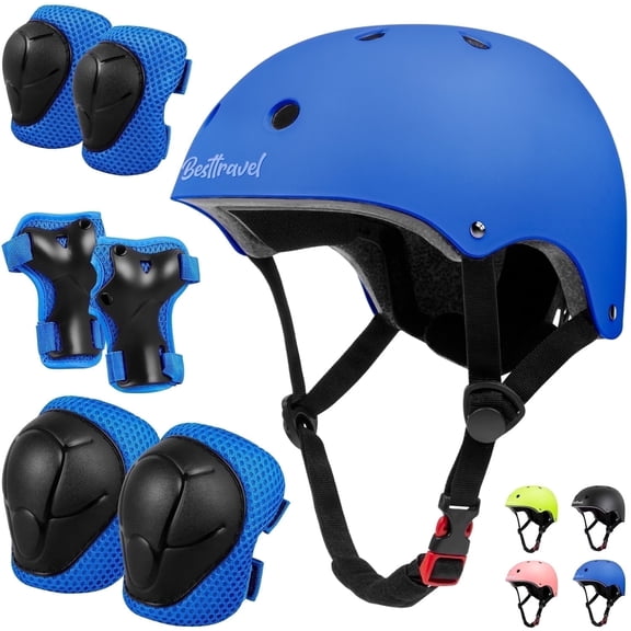 Kids Bike Helmet & Protective Gear Set for Toddlers Age 3-8, Adjustable for Cycling & Skateboarding - Blue