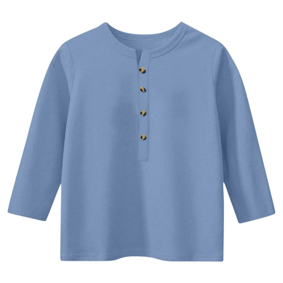 Kids Henley Neck Shirts Button Long Sleeve Tshirts Loose Yunic Pullover Tops, Grils Spring Outfits 2025 Trendy,01_Blue
