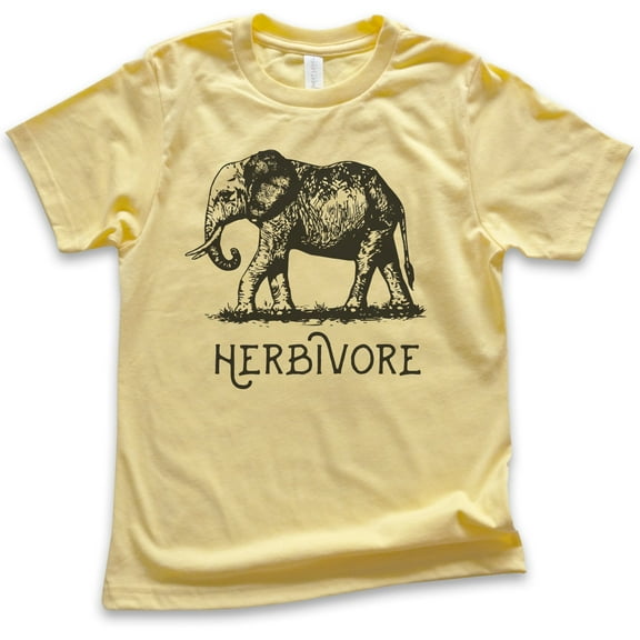Kids Herbivore Elephant Shirt, Youth Kids Boy Girl T-Shirt, Herbivore Shirt, Vegan Veganism Shirt, Animal Shirt, Yellow, X-Large