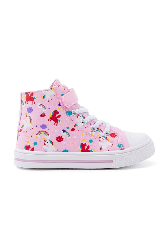 Kids High Top Canvas Sneakers Girls Pink Casual Walking Shoes Toddler Size 8