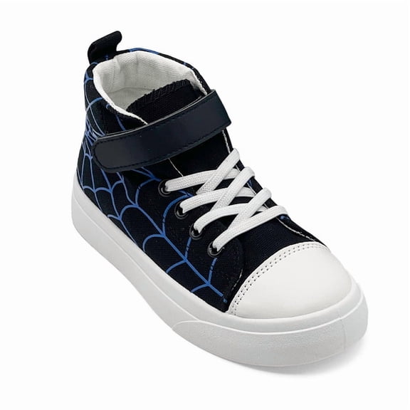 Kids High Top Spider Canvas Sneakers Lightweight Girls Boys Classic Casual Tennis Shoes with Adjustable Velcro Toddler Athletic Running Walking Shoes