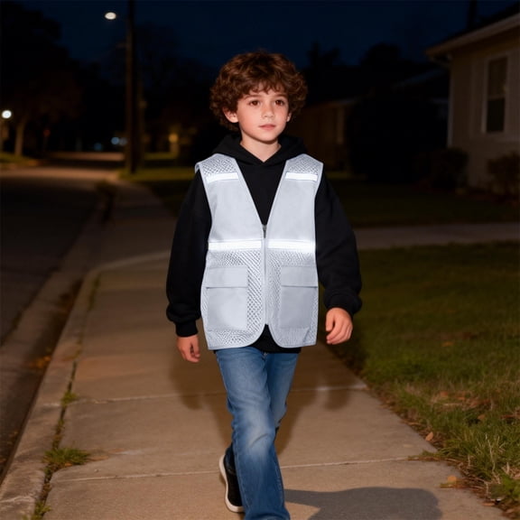 Kids High Visibility Safety Vest Lightweight Sleeveless Jacket Reflective Strips for Outdoor Activities Cycling Walk Vest
