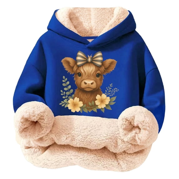 Kids Highland Cow Sweatshirt- Soft Lined Christmas Sweatshirts with Highland Cow Print, Cozy Warm Kids Jacket Top for Winter Outdoor Play and Holiday Activities