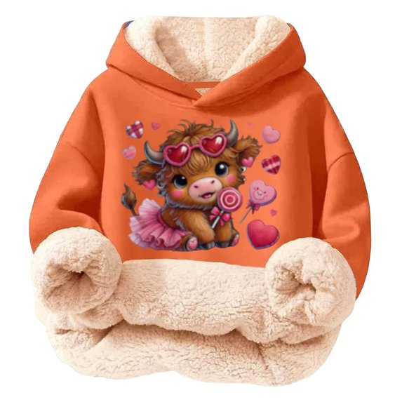 Kids Highland Cow Sweatshirt- Soft Lined Christmas Sweatshirts with Highland Cow Print, Cozy Warm Kids Jacket Top for Winter Outdoor Play and Holiday Activities