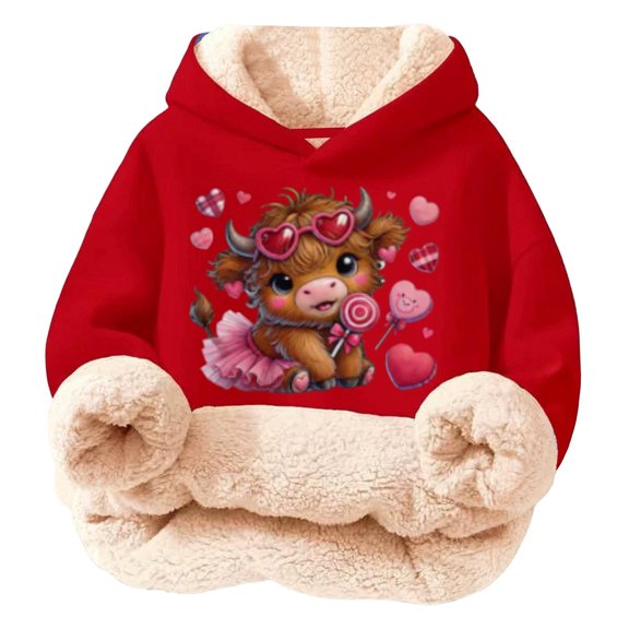 Kids Highland Cow Sweatshirt- Soft Lined Christmas Sweatshirts with Highland Cow Print, Cozy Warm Kids Jacket Top for Winter Outdoor Play and Holiday Activities
