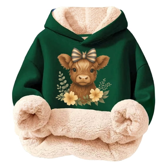 Kids Highland Cow Sweatshirt- Soft Lined Christmas Sweatshirts with Highland Cow Print, Cozy Warm Kids Jacket Top for Winter Outdoor Play and Holiday Activities