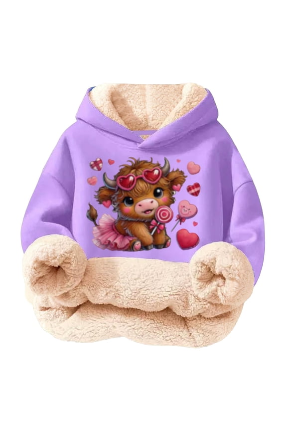 Kids Highland Cow Sweatshirt- Soft Lined Christmas Sweatshirts with Highland Cow Print, Cozy Warm Kids Jacket Top for Winter Outdoor Play and Holiday Activities