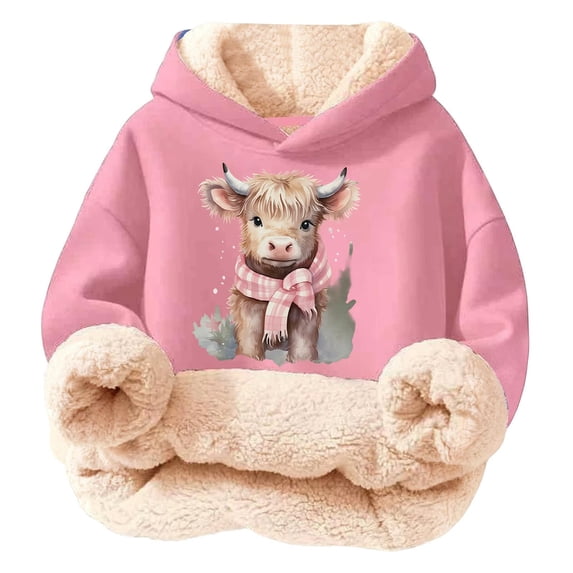 Kids Highland Cow Sweatshirt- Soft Lined Christmas Sweatshirts with Highland Cow Print, Cozy Warm Kids Jacket Top for Winter Outdoor Play and Holiday Activities
