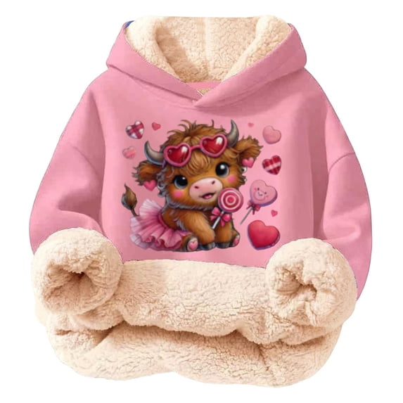 Kids Highland Cow Sweatshirt- Soft Lined Christmas Sweatshirts with Highland Cow Print, Cozy Warm Kids Jacket Top for Winter Outdoor Play and Holiday Activities