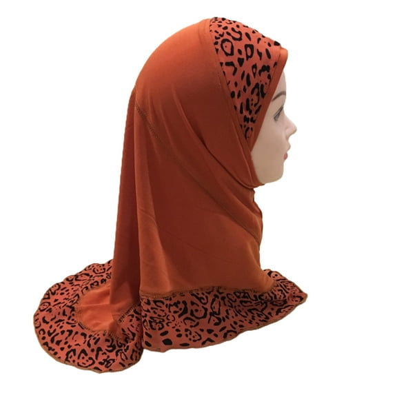 Kids Hijab, Leopard Printed Stitching Sun-protection Wave Muslim Islamic Head Scarf 1Pc