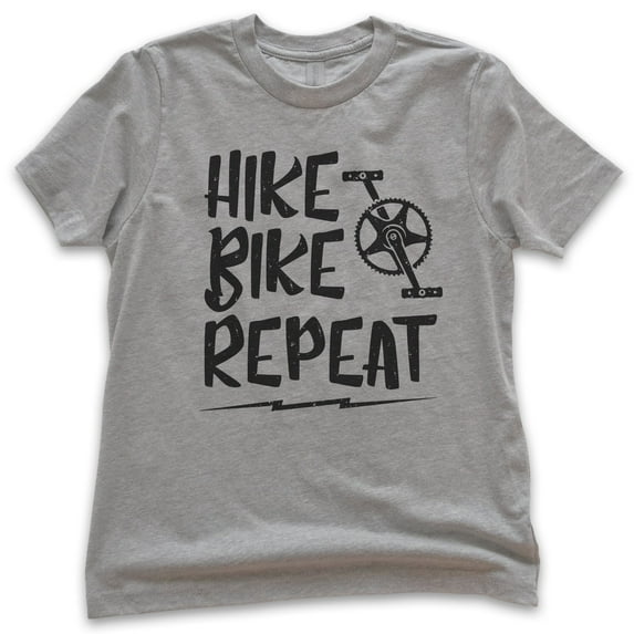 Kids Hike Bike Repeat Shirt, Youth Kids Boy Girl T-Shirt, Hike Shirt, Hiker Shirt, Biking Shirt, Bike Shirt, Dark Heather Gray, X-Small