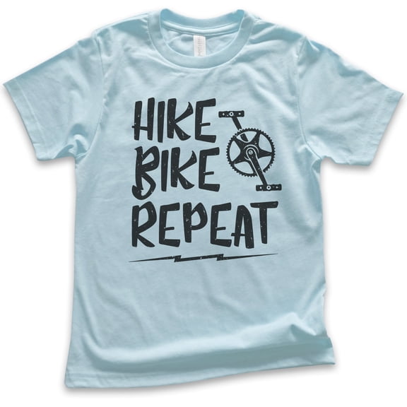 Kids Hike Bike Repeat Shirt, Youth Kids Boy Girl T-Shirt, Hike Shirt, Hiker Shirt, Biking Shirt, Bike Shirt, Light Blue, Medium