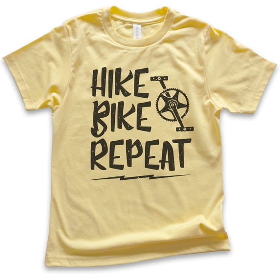 Kids Hike Bike Repeat Shirt, Youth Kids Boy Girl T-Shirt, Hike Shirt, Hiker Shirt, Biking Shirt, Bike Shirt, Yellow, X-Large