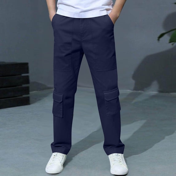 Kids Hiking Pants Boys Uniform Pants Stretch Pull On Kids School Clothes with Side Pockets Straight Leg Casual Trousers Size 3-14T