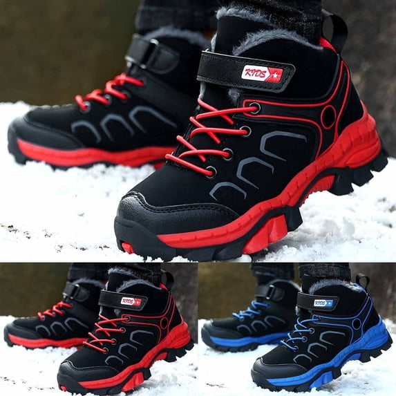 Kids' Hiking Sneakers Winter Warm Lined Boots Durable Thick Soles Lightweight Breathable Outdoor Red 8 Y-9 Y