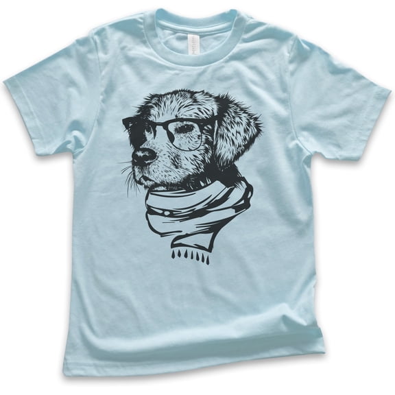 Kids Hipster Dog Shirt, Youth Kids Boy Girl T-Shirt, Dog Lover Shirt, Dog Shirt, Dog Glasses Shirt, Dog Nerd Tee, Light Blue, Medium