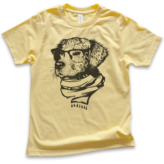 Kids Hipster Dog Shirt, Youth Kids Boy Girl T-Shirt, Dog Lover Shirt, Dog Shirt, Dog Glasses Shirt, Dog Nerd Tee, Yellow, X-Small
