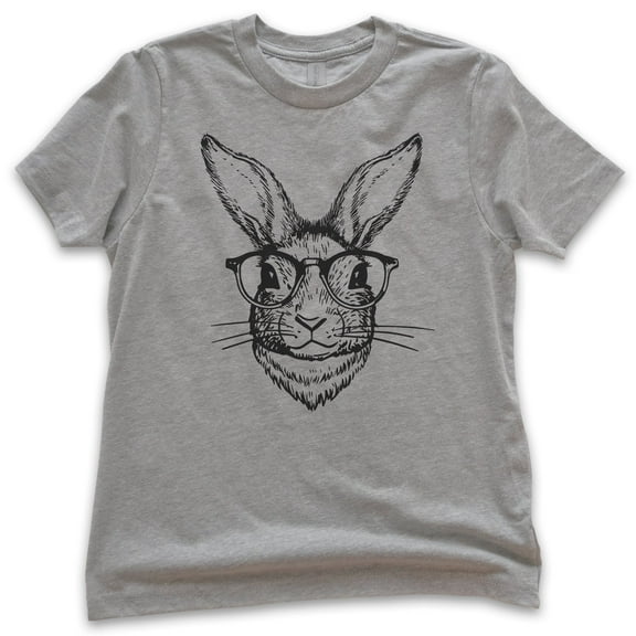 Kids Hipster Rabbit Shirt, Youth Kids Boy Girl T-Shirt, Easter Shirt, Rabbit Shirt, Easter Bunny Shirt, Dark Heather Gray, X-Large