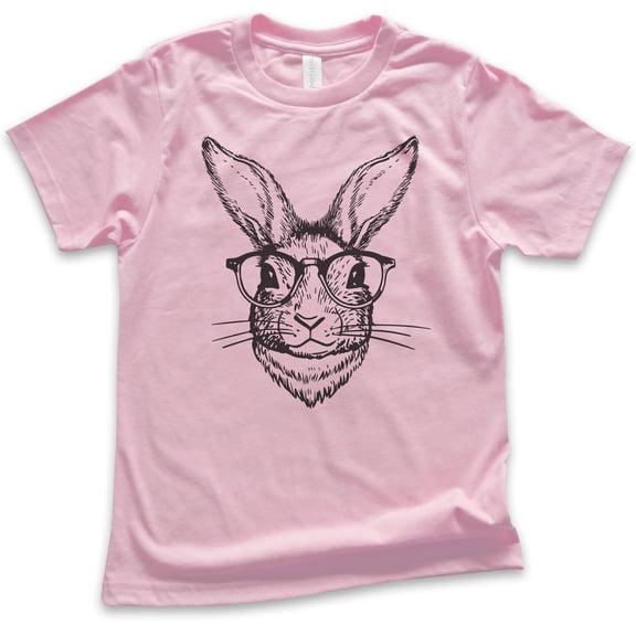 Kids Hipster Rabbit Shirt, Youth Kids Boy Girl T-Shirt, Easter Shirt, Rabbit Shirt, Easter Bunny Shirt, Light Pink, Large