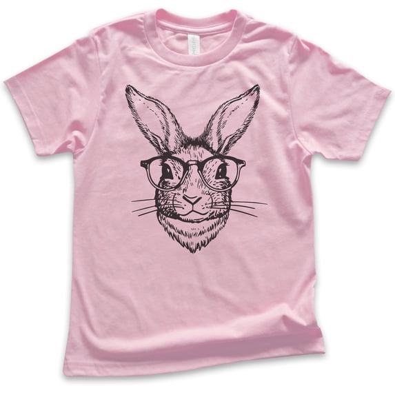 Kids Hipster Rabbit Shirt, Youth Kids Boy Girl T-Shirt, Easter Shirt, Rabbit Shirt, Easter Bunny Shirt, Light Pink, X-Large
