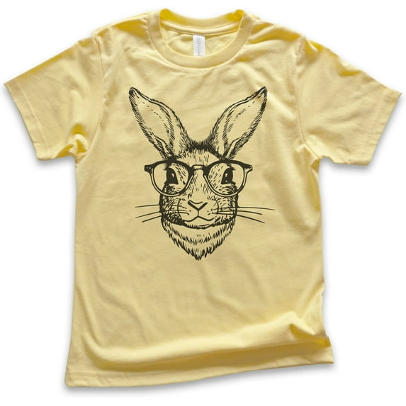 Kids Hipster Rabbit Shirt, Youth Kids Boy Girl T-Shirt, Easter Shirt, Rabbit Shirt, Easter Bunny Shirt, Yellow, Large