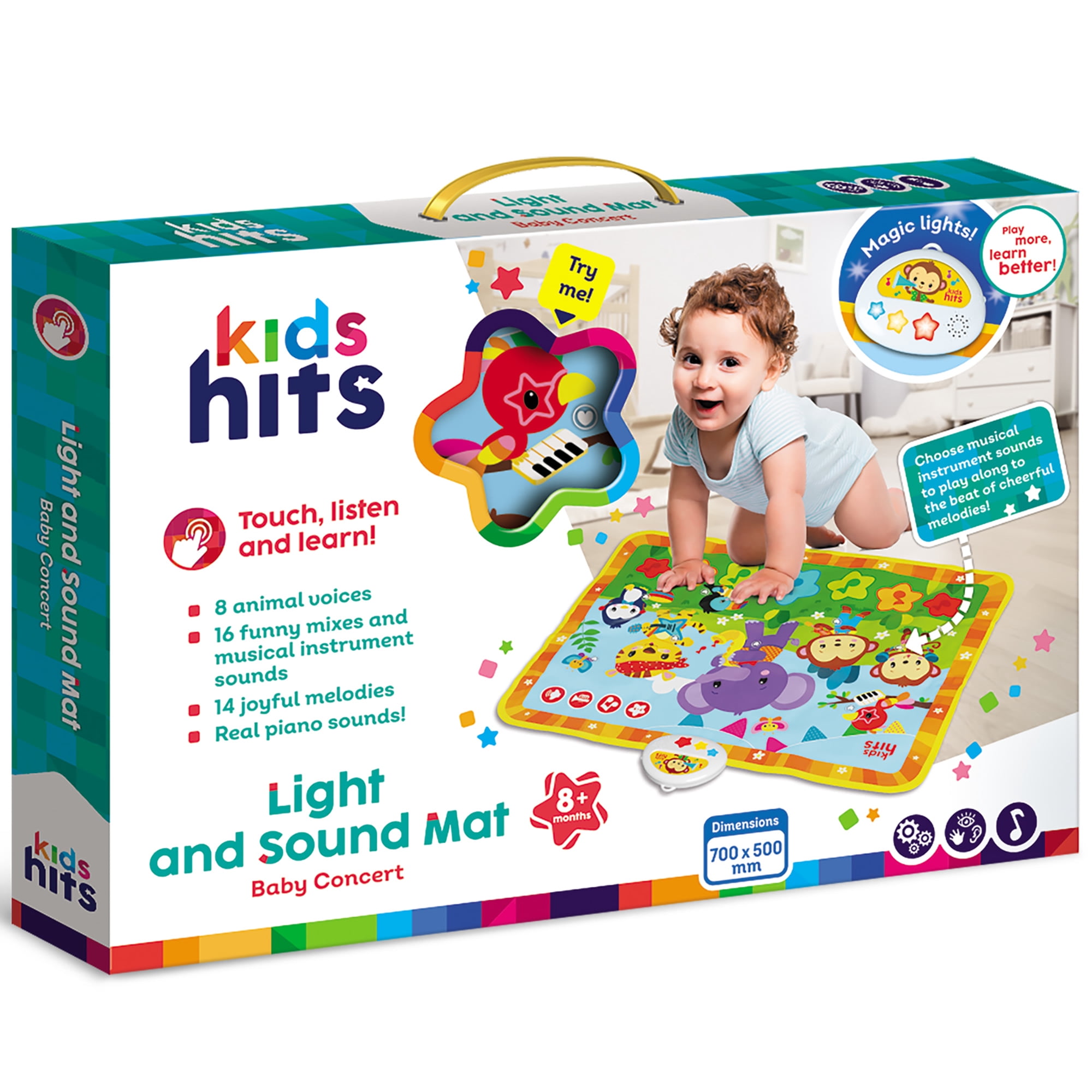 Kids Hits: Light & Sound Mat - Baby Concert - Music Activity Floor Pad, Sensory Toy, Animals-Songs-Piano Notes, Touch-Listen-Learn, Baby-Toddlers 8Mo+