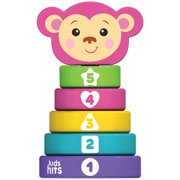 Kids Hits Stack & Play Monkey - Wooden Stacking & Sorting Ring Toy, Numbers, Shape & Colors, Eco-Friendly Wood, Montessori Learning Play, Toddlers 1+