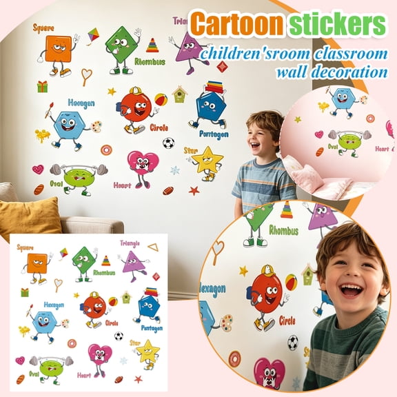 Kids Hobby Wall Sticker Pack, Classroom Wall Decals, Back to School Party Decorations, Peel and Stick Wall Decor, 6 Piece Cute Cartoon English Doodle Shape Self-Stick Pvc Decals