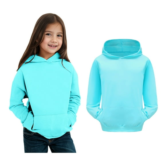 Kids Hoddies Blue Hooded Casual Long Sleeve Hoodies Warm Fall Winter Clothes Girls Tops Size 6-7 Years