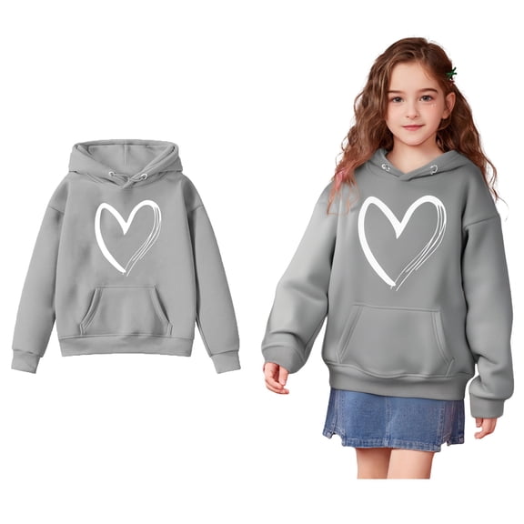 Kids Hoddies Heart-patterned Hoodies Casual Long Sleeve Sweatshirts Jackets Fall Clothes Kids Clothes for Girls 4-5 Years