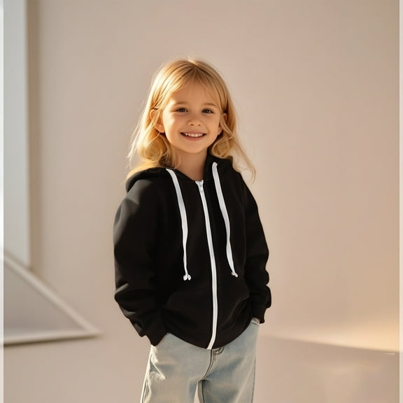 Kids Hoddies Kids Black Zip Hooded Long Sleeve Soft Sweatshirts Top Fall Clothes 5-6 Years Boy Clothes