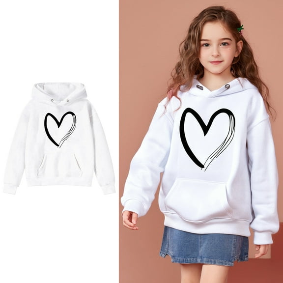 Kids Hoddies Kids Heart-patterned Hoodies Long Sleeve Pullover Tops Fall Clothes Girl Clothes 9-10 Years