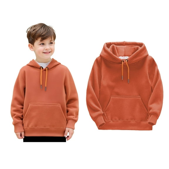 Kids Hoddies Kids Orange Hooded Long Sleeve Pullover Tops Warm Fall Winter Clothes 8-10 Years Girls Clothes