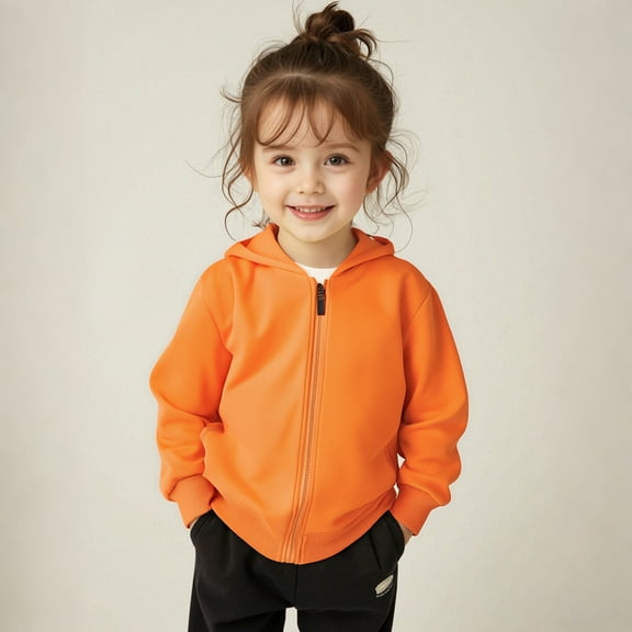 Kids Hoddies Kids Orange Zip Up Hooded Casual Long Sleeve Hoodies Fall Clothes Toddler Girls Clothes 3T
