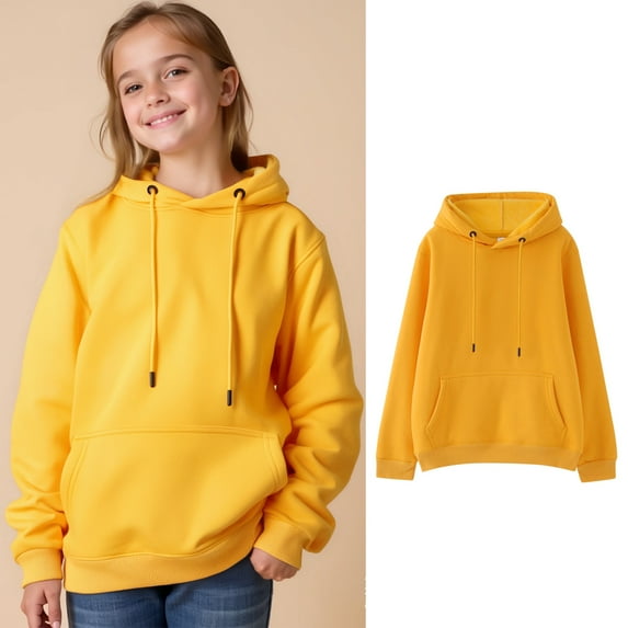 Kids Hoddies Kids Yellow Hoodie Long Sleeve Casual Basic Pullover Sweatshirt Hoodie Warm Fall Winter Clothes Girls 8-9 Years Clothes Kids Clothes