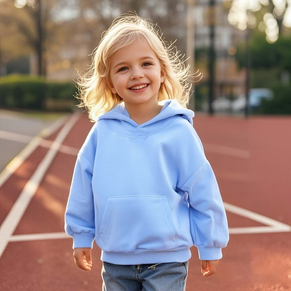 Kids Hoddies Light Blue Hooded Long Sleeve Pullover Tops Warm Fall Winter Clothes Little Girl Clothes 3T
