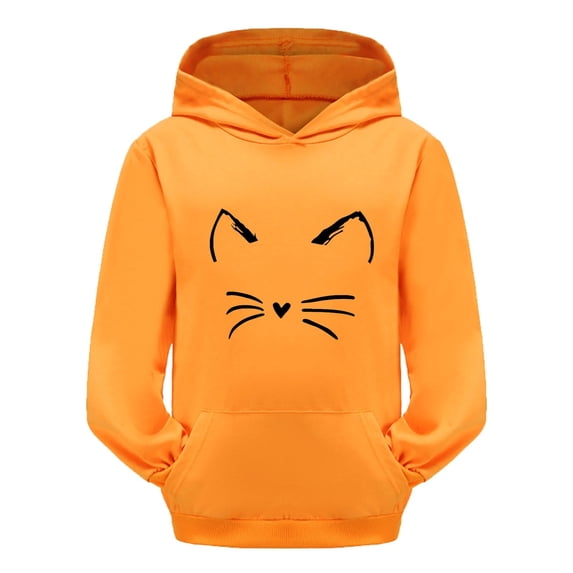 Kids Hoddies Orange Hooded Casual Long Sleeve Sweatshirts Winter Clothes Kids Clothes Girls Size 8-9 Years