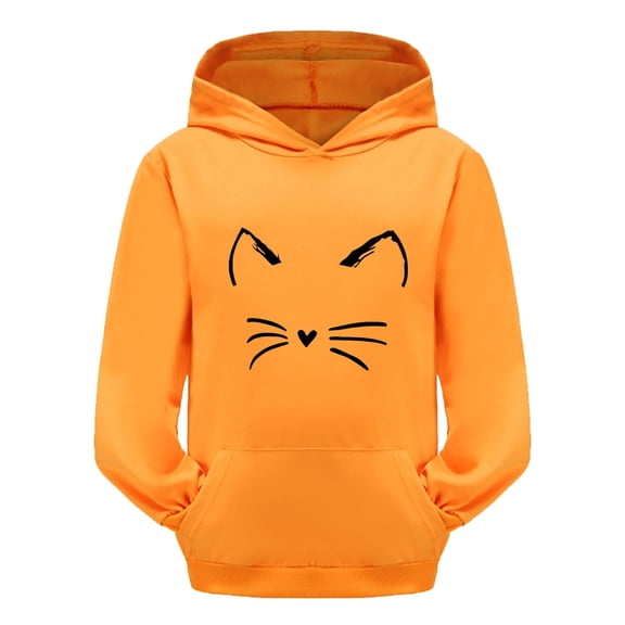 Kids Hoddies Orange Hooded Casual Long Sleeve Sweatshirts Winter Clothes Kids Clothes Girls Size 8-9 Years
