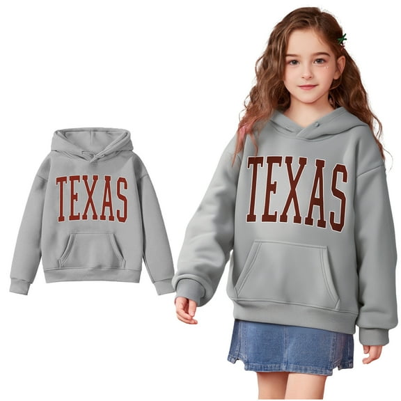 Kids Hoddies Texas Letter Print Hooded Casual Long Sleeve Sweatshirts Jackets Fall Clothes Toddler Girls Clothes 4-5 Years Girls Clothing