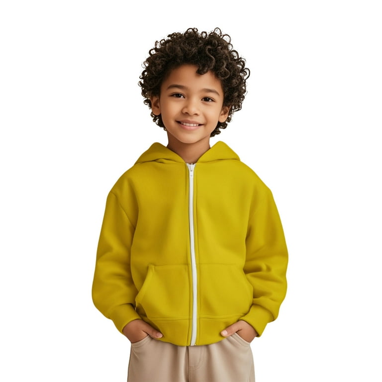 Kids Hoddies Yellow Zip Up Hooded Long Sleeve Hooded Sweatshirt