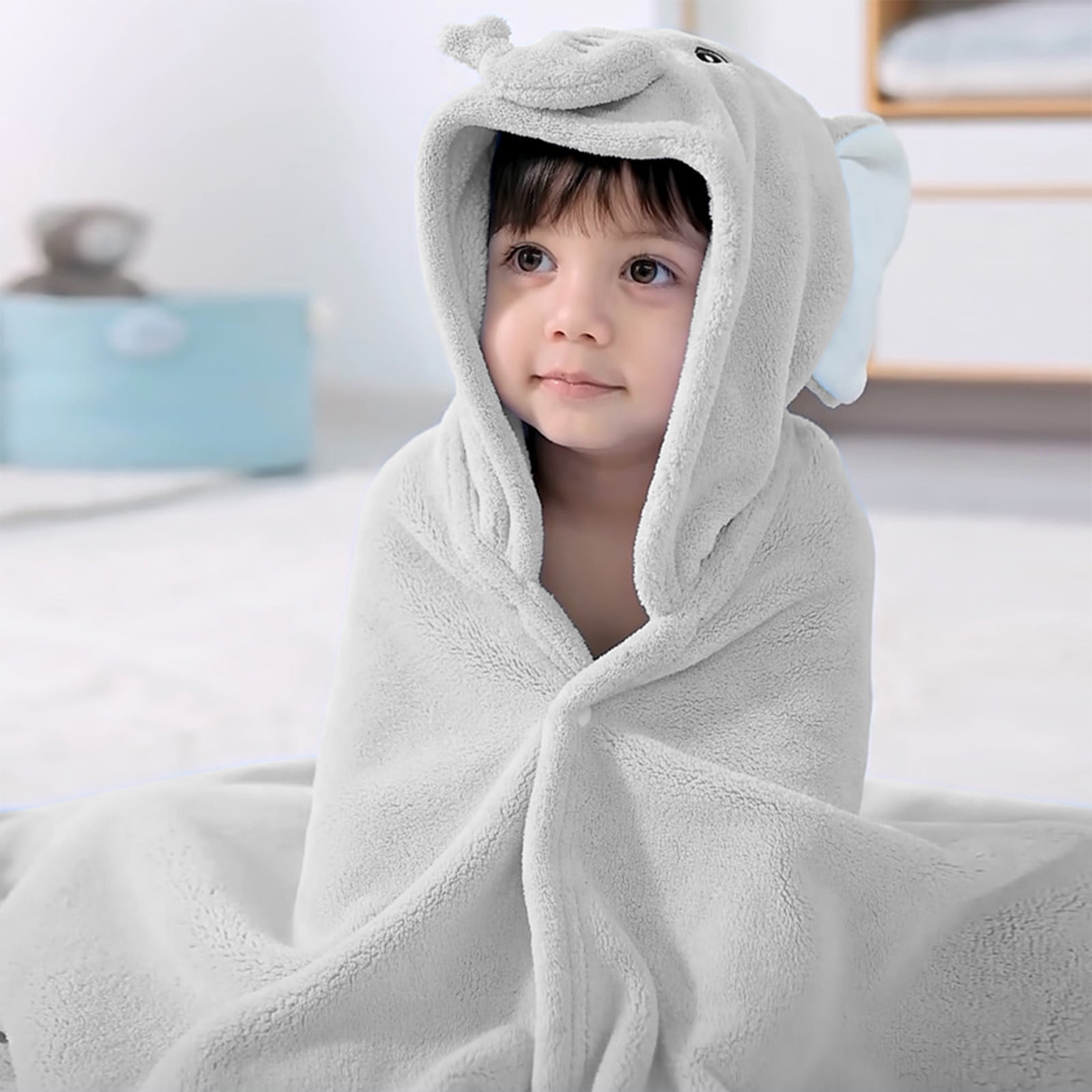 Kids Hooded Bath Towel, Elephants Beach Towel With Hood, Baby Bath