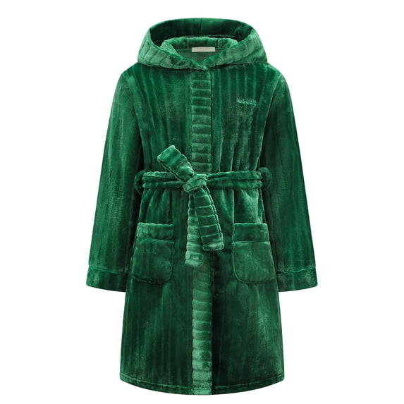 Kids Hooded Bathrobe Soft Plush Fleece Robe with Belt and Pockets, Cozy Warm Sleepwear Lounge Robe for Girls and Boys Ages 4-15 Years