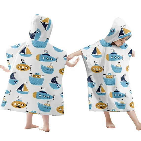 Kids Hooded Beach Bath Towel, Baby Surf Poncho Toddlers Soft Real Cotton Wrap Changing Robe for Boy Girl Shower/Beach/Pool Child Cover ups 23.6"x23.6" Towel Wrap, Pattern
