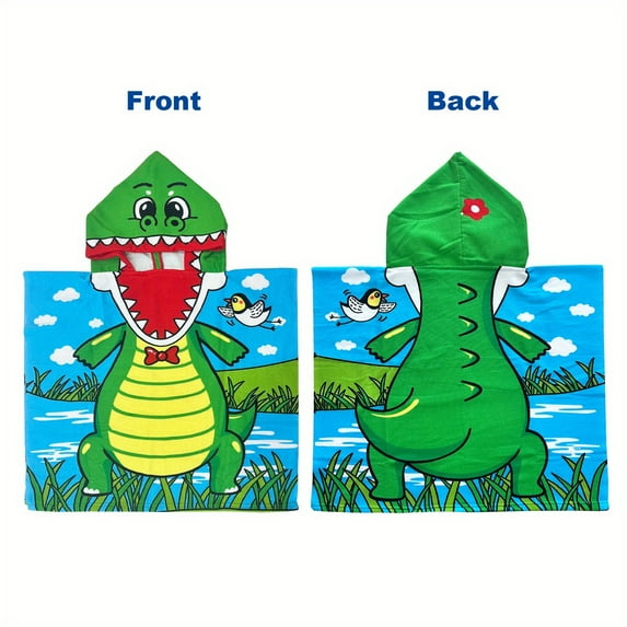 Kids Hooded Beach & Bath Towel Cape - Wearable Printed Bathrobe for Boys & Girls, Absorbent Soft Towel for Beach, Bath & Pool Use